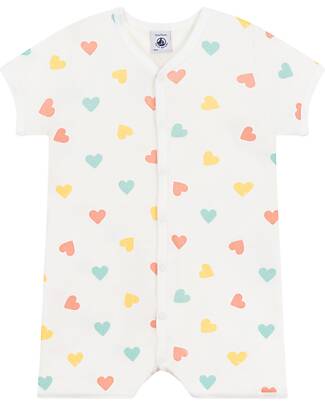 Petit Bateau Footless Sleepsuit - 100% Cotton - Hearts Short Rompers