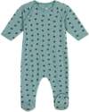 Petit Bateau Full-Length Fleece Fabric Jumpsuit - Aqua Green - Raccoon - 100% Cotton Babygrows