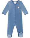 Petit Bateau Full-Length Long-Sleeve Velour Jumpsuit - Light Blue - 100% Cotton Babygrows