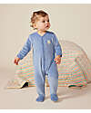 Petit Bateau Full-Length Long-Sleeve Velour Jumpsuit - Light Blue - 100% Cotton Babygrows