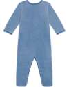 Petit Bateau Full-Length Long-Sleeve Velour Jumpsuit - Light Blue - 100% Cotton Babygrows