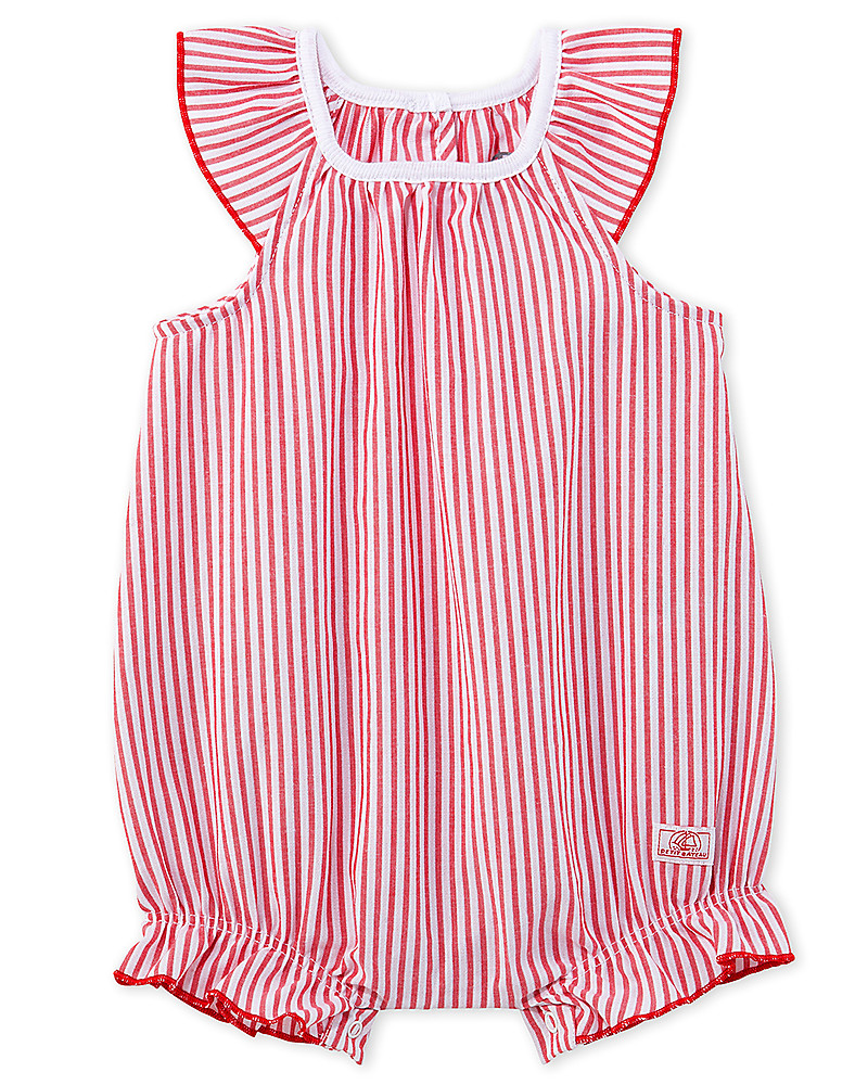 Petit Bateau Girl's Bloomer Onepiece with Frills, Red/White 100