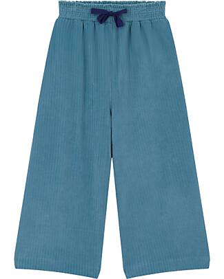 Petit Bateau Girls' Loose Fit Velvet Trousers - Blue - Cotton Trousers