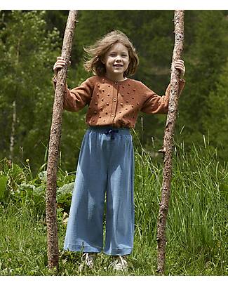 Petit Bateau Girls' Loose Fit Velvet Trousers - Blue - Cotton Trousers
