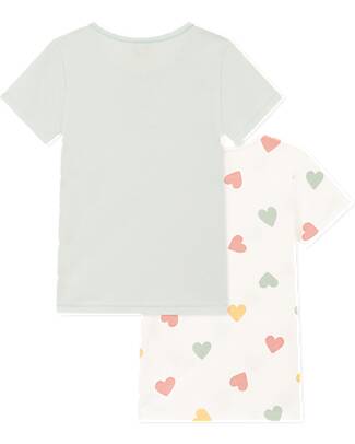 Petit Bateau Girls' Short-sleeved T-Shirts - Pack of 2 - Green and Heart - Picot Edging - 100% Cotton T-shirts