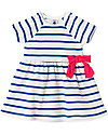 Petit Bateau Girl's Stripy Dress, White/Navy - 100% Cotton Dresses_