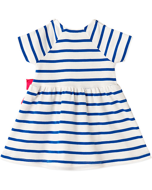 Petit Bateau Girl's Stripy Dress, White/Navy - 100% Cotton Dresses_