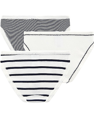 Petit Bateau Girl’s Panties, 3-pack, Black&White - 100% Cotton Briefs