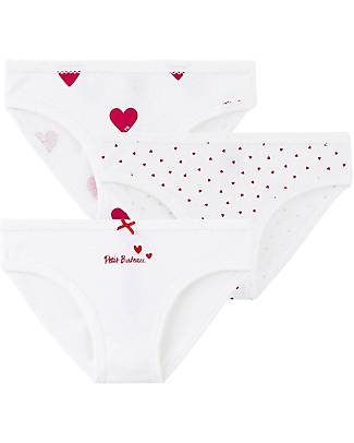 Petit Bateau Girl’s Panties, 3-pack, Heart - 100% Cotton Oeko-Tex Briefs