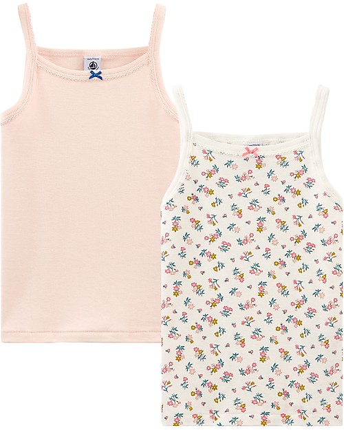 Petit Bateau Girl’s Vest, 2-pack, Flowers/Pink - 100% Cotton Vests