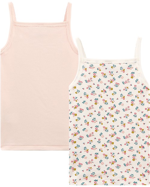 Petit Bateau Girl’s Vest, 2-pack, Flowers/Pink - 100% Cotton Vests