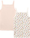 Petit Bateau Girl’s Vest, 2-pack, Flowers/Pink - 100% Cotton Vests