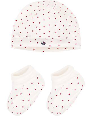 Petit Bateau Hat & Slippers Set - Hearts - Organic Cotton Newborn Hats