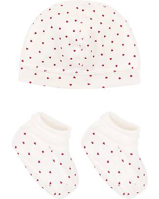 Petit Bateau Hat & Slippers Set - Hearts - Organic Cotton Newborn Hats