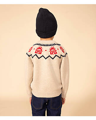 Petit Bateau Jacquard Knit Sweater - Long Sleeve - Beige/White - Wool and Cotton Knit Jumpers