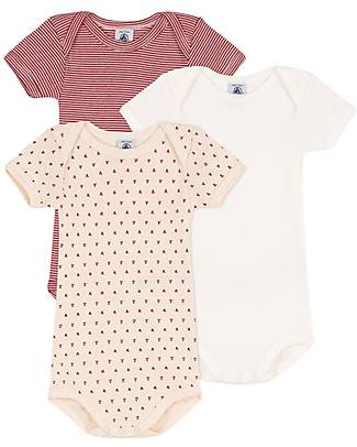 Petit Bateau Long Sleeve Bodysuit - Pack of 3 - White / Light Blue / Gray - 100% Oeko-Tex Cotton Long Sleeves Bodies