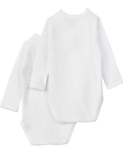 Petit Bateau Long Sleeve Kimono Body - Pack of 2 - White - 100% Cotton Long Sleeves Bodies