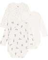 Petit Bateau Long Sleeve Kimono Body - Pack of 3 - White/Stars/Bunny - 100% Organic Cotton Long Sleeves Bodies