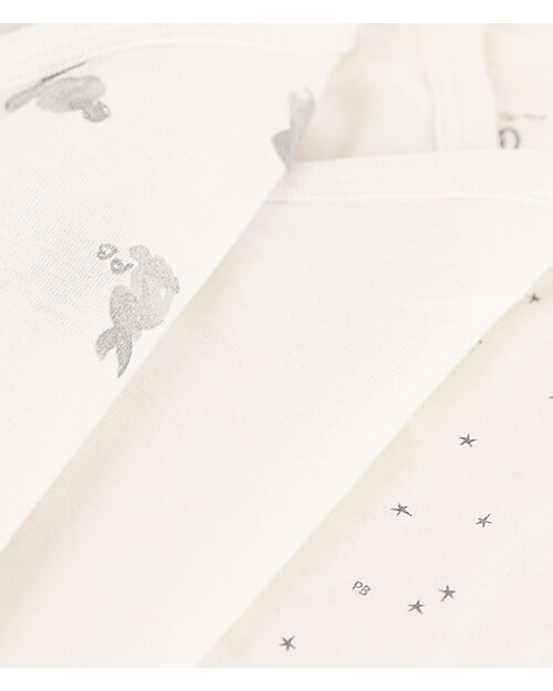 Petit Bateau Long Sleeve Kimono Body - Pack of 3 - White/Stars/Bunny - 100% Organic Cotton Long Sleeves Bodies