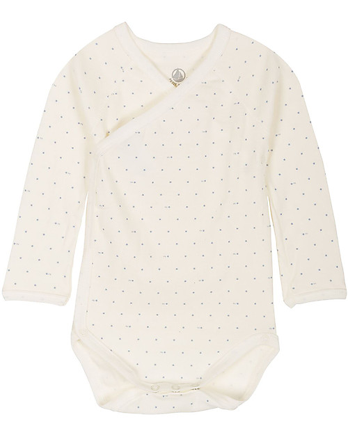 Petit Bateau Long Sleeve Kimono Bodysuit, Blue Stars  - 100% Organic Cotton Long Sleeves Bodies