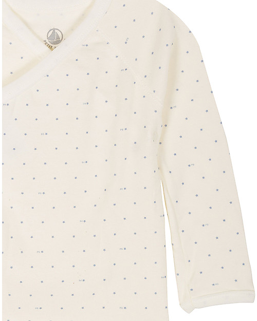 Petit Bateau Long Sleeve Kimono Bodysuit, Blue Stars  - 100% Organic Cotton Long Sleeves Bodies