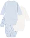 Petit Bateau Long-Sleeve Kimono Bodysuit - Pack of 3 - White and Light Blue - Stars and Stripes - 100% Organic Cotton Long Sleeves Bodies