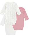Petit Bateau Long-Sleeve Kimono Bodysuit - Pack of 3 - White and Pink - Hearts - 100% Organic Cotton Long Sleeves Bodies