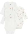 Petit Bateau Long-Sleeve Kimono Bodysuit - Pack of 3 - White - Teddy - 100% Organic Cotton Long Sleeves Bodies