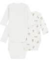 Petit Bateau Long-Sleeve Kimono Bodysuit - Pack of 3 - White - Teddy - 100% Organic Cotton Long Sleeves Bodies