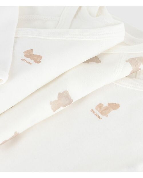 Petit Bateau Long-Sleeve Kimono Bodysuit - Pack of 3 - White - Teddy - 100% Organic Cotton Long Sleeves Bodies