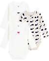 Petit Bateau Long-Sleeve Kimono Bodysuit - Pack of 3 - White - Whales - 100% Organic Cotton Long Sleeves Bodies