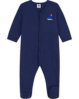 Petit Bateau Long Sleeve Onesie - Blue - 100% Organic Cotton Babygrows