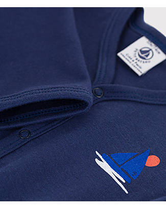 Petit Bateau Long Sleeve Onesie - Blue - 100% Organic Cotton Babygrows