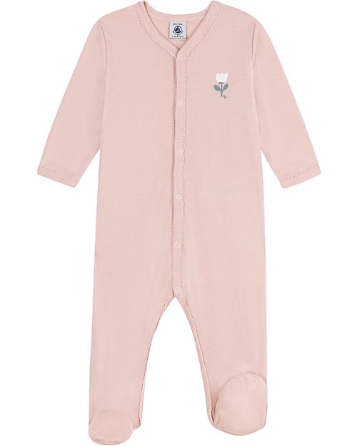 Petit Bateau Long Sleeve Onesie - Pink - 100% Organic Cotton Babygrows