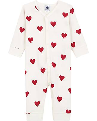 Petit Bateau Long Sleeve Pyjama - Hearts - 100% Organic Cotton Babygrows
