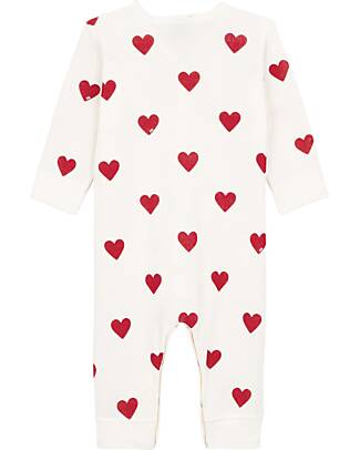 Petit Bateau Long Sleeve Pyjama - Hearts - 100% Organic Cotton Babygrows