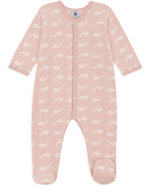 Petit Bateau Long Sleeve Pyjama - Pink - Whales - 100% Organic Cotton Babygrows