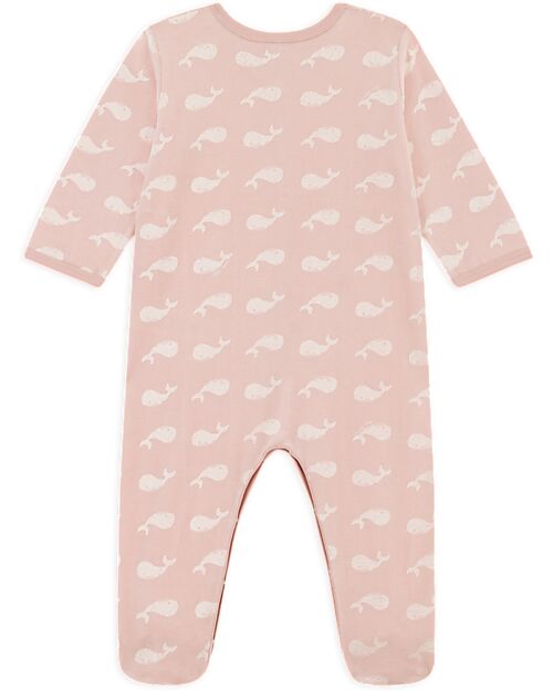 Petit Bateau Long Sleeve Pyjama - Pink - Whales - 100% Organic Cotton Babygrows