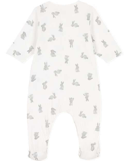Petit Bateau Long Sleeve Pyjama - White - Rabbit - 100% Organic Cotton Babygrows