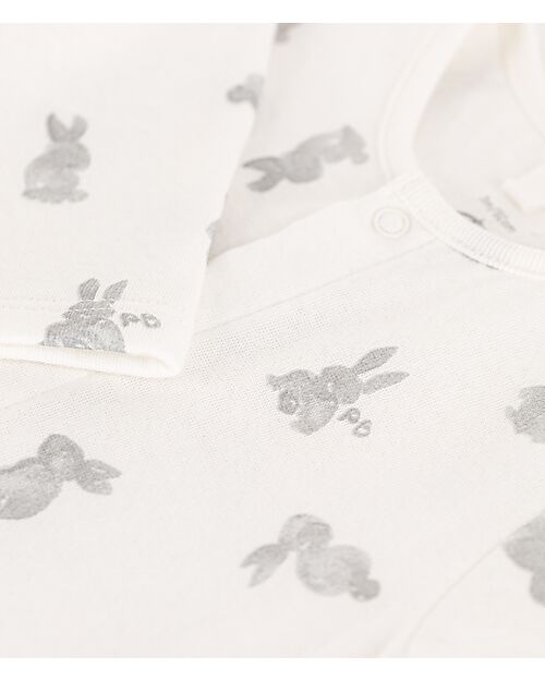 Petit Bateau Long Sleeve Pyjama - White - Rabbit - 100% Organic Cotton Babygrows