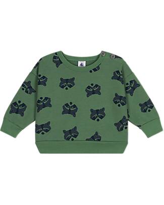 Petit Bateau Long-Sleeve Sweatshirt - Green - Raccoon - 100% Cotton Sweatshirts