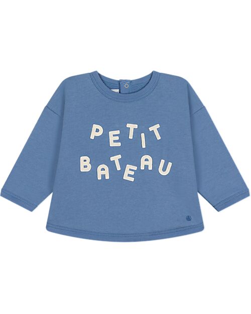 Petit Bateau Long-Sleeve Sweatshirt - Light Blue - Logo - 100% Cotton Sweatshirts