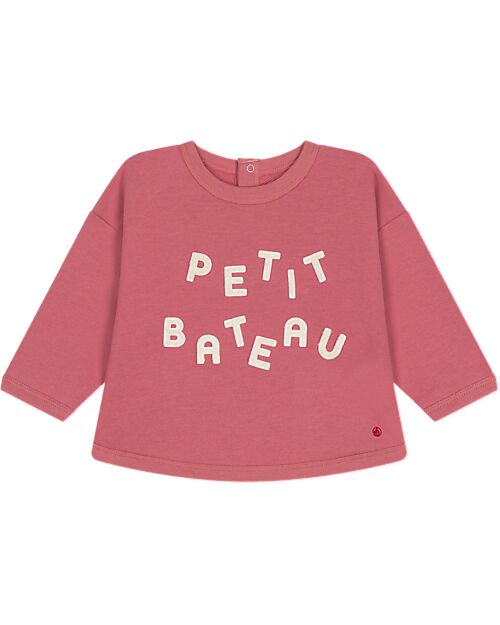Petit Bateau Long-Sleeve Sweatshirt - Rosewood - Logo - 100% Cotton Sweatshirts