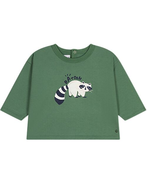 Petit Bateau Long-Sleeve Thin Jersey Sweatshirt - Green - Raccoon - 100% Cotton Sweatshirts