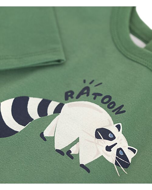 Petit Bateau Long-Sleeve Thin Jersey Sweatshirt - Green - Raccoon - 100% Cotton Sweatshirts
