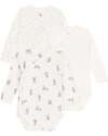 Petit Bateau Long Sleeve Wrap Bodysuit - Pack of 3 - Rabbit - White - 100% Organic Cotton Long Sleeves Bodies