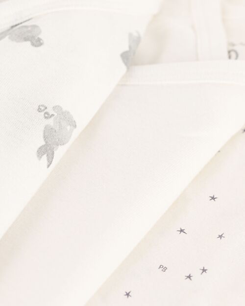 Petit Bateau Long Sleeve Wrap Bodysuit - Pack of 3 - Rabbit - White - 100% Organic Cotton Long Sleeves Bodies