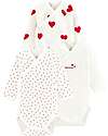 Petit Bateau Long Sleeve Wrap Bodysuit - Pack of 3 - White - Hearts - 100% Organic Cotton Long Sleeves Bodies