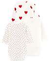 Petit Bateau Long Sleeve Wrap Bodysuit - Pack of 3 - White - Hearts - 100% Organic Cotton Long Sleeves Bodies