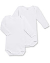 Petit Bateau Long Sleeved Bodysuit, 2-pack - White  - 100% Cotton Long Sleeves Bodies